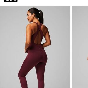 NWT Fabletics Oasis Twist Front 7/8 Jumpsuit Large in Merlot